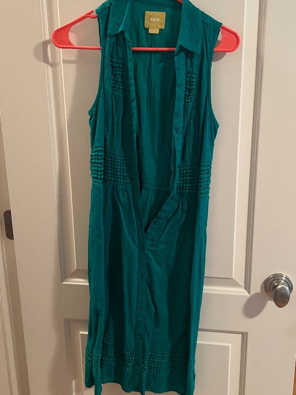 Maeve Anthropologie Teal Crochet Trim Sleeveless Shirtdress Size 2